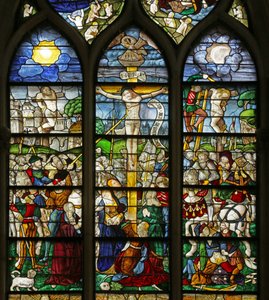 Raam met de Kruisiging en Passiescènes, detail door French School